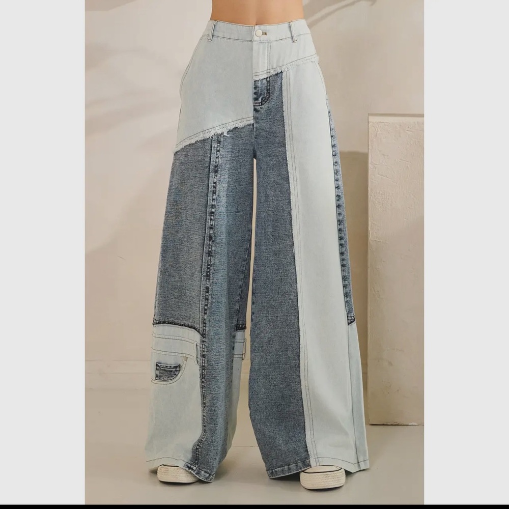 Oli & Hali Washed Contrast Denim Mixed Baggy Jeans